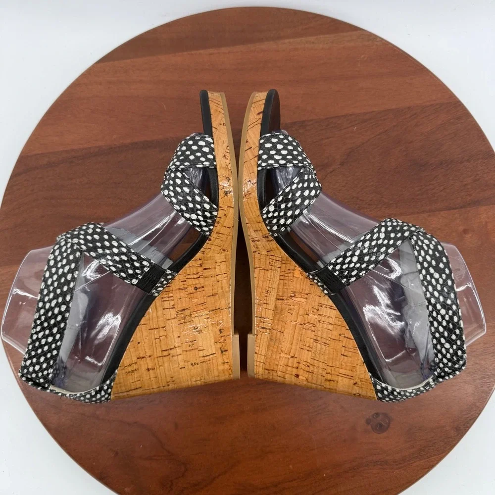 Cole Haan Wedge Sandals Black White‎ Snakeskin Print Cork Grand.OS Womens 8B